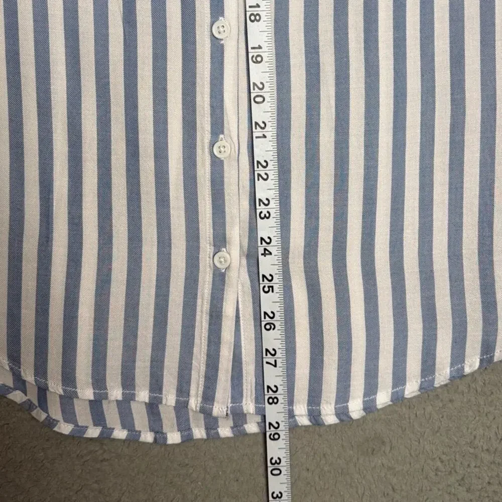 BeachLunchLounge Blue White Striped Button Front Shirt Rayon Lyocell Roll Tab S - Picture 5 of 8